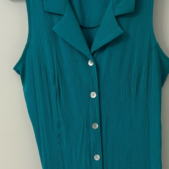 Vintage teal collared button-down maxi dress with slits - Picture 3 of 3